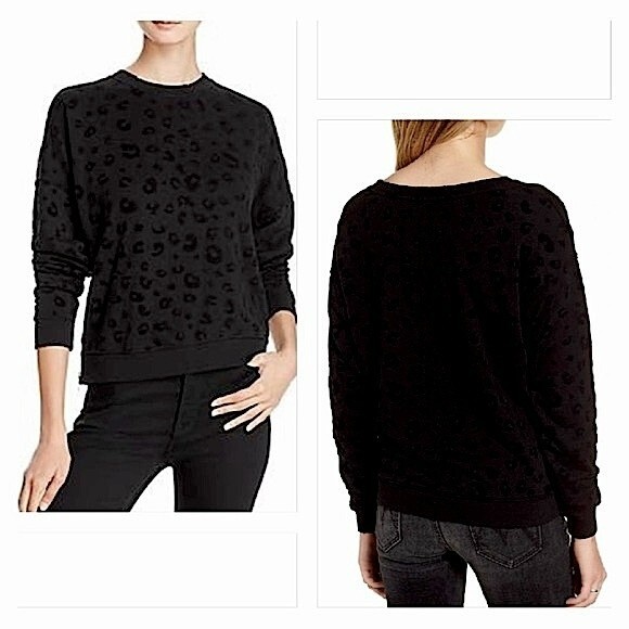 Rails Black Marlo Flocked Leopard Textured With Side Zip Sweatshirt Size S - Picture 2 of 13